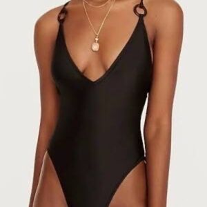 J. Crew O-ring V-neck one-piece swimsuit black size 6 NWT